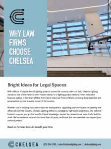 Cover page of a brochure that outlines benefits of Chelsea Lighting for law firms